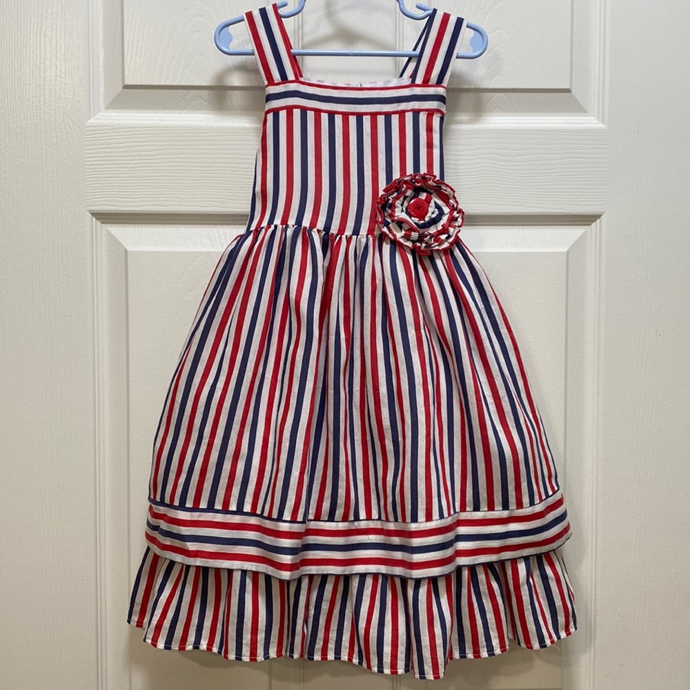 Laura Ashley Tiered Stripped Dress with Side Flower Detailing